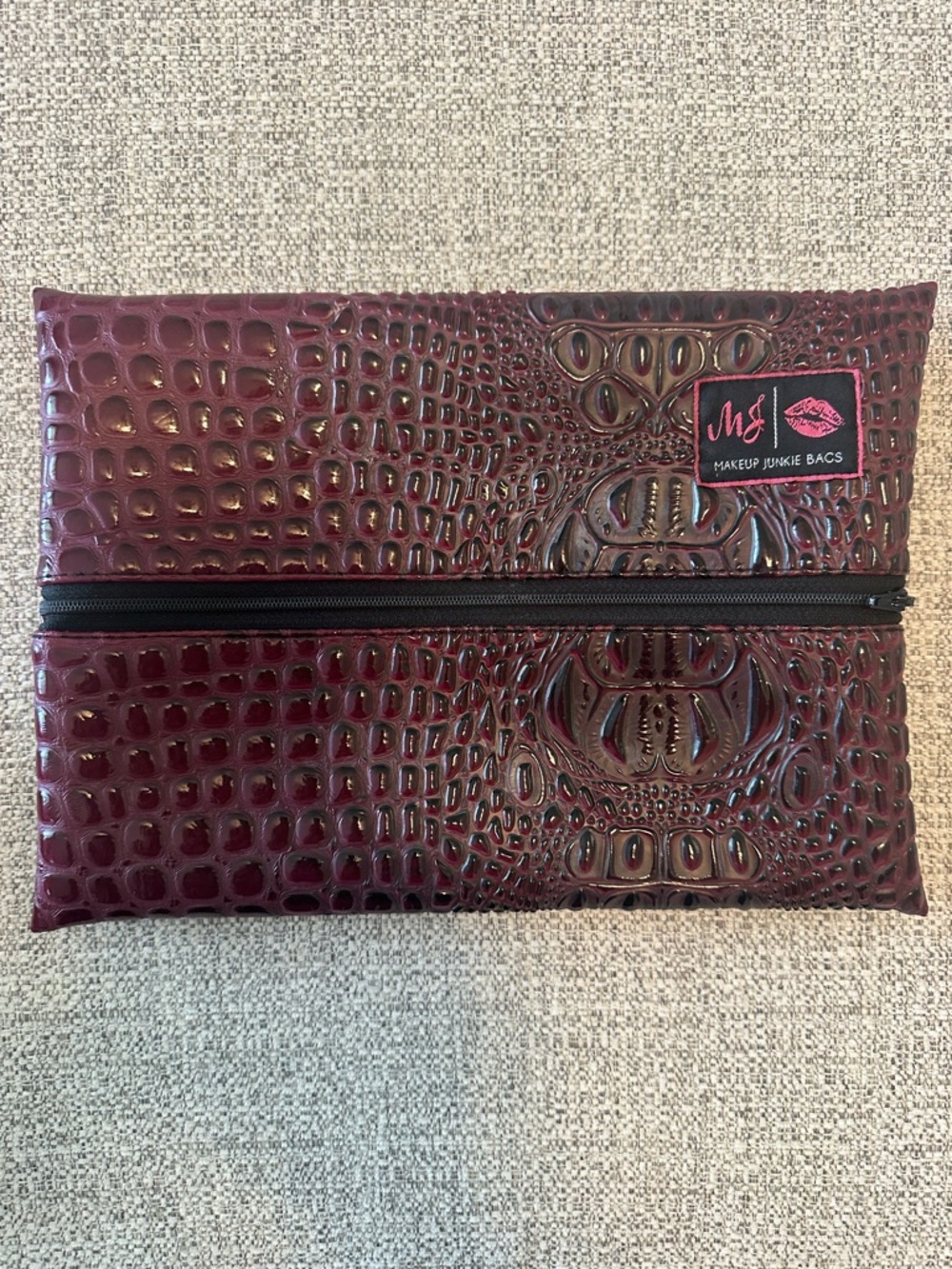 Makeup Junkie Bags Burgundy Croc-Embossed Cosmetic Pouch (Set of 2) - Picture 3 of 7